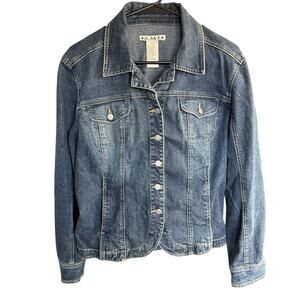 Vtg 90s Y2K Denim Jean Jacket Women's Blue Large Stretch Western Country Cowboy